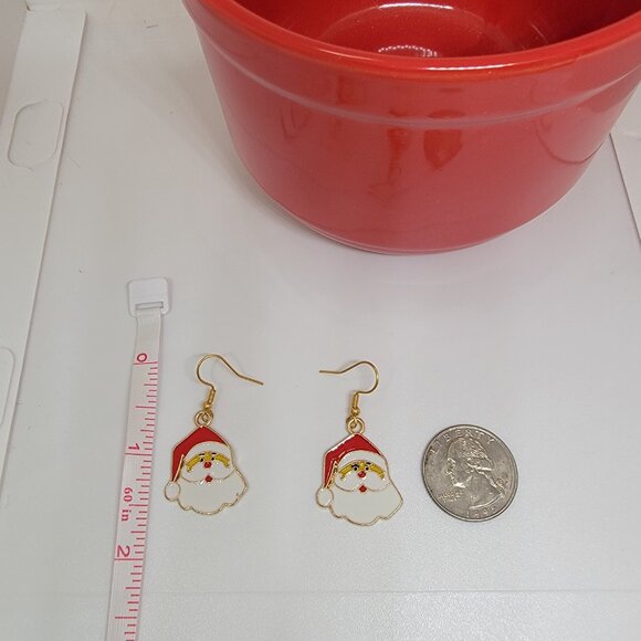 Santa Claus Dangle Earrings Stainless Steel Enamel 1 1/2" Drop Red White New - Picture 4 of 6
